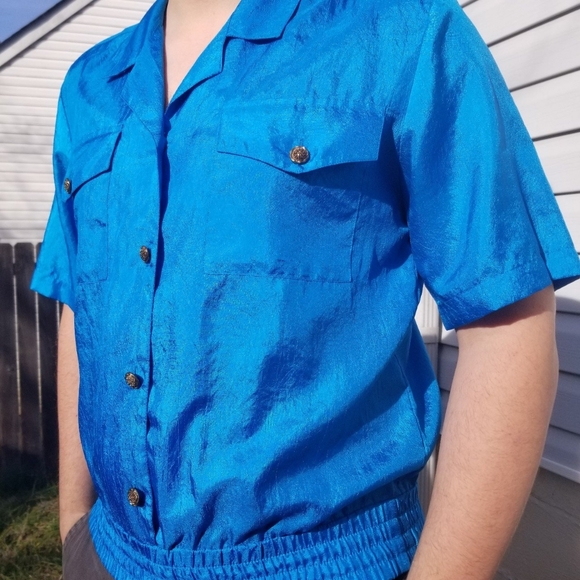 Vintage Blue Button-Up Shirt by Fashion Elements - Picture 4 of 4